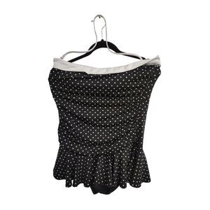 Chaps Size 16 Women's Black and White Polka Dot Sleeveless Swimsuit